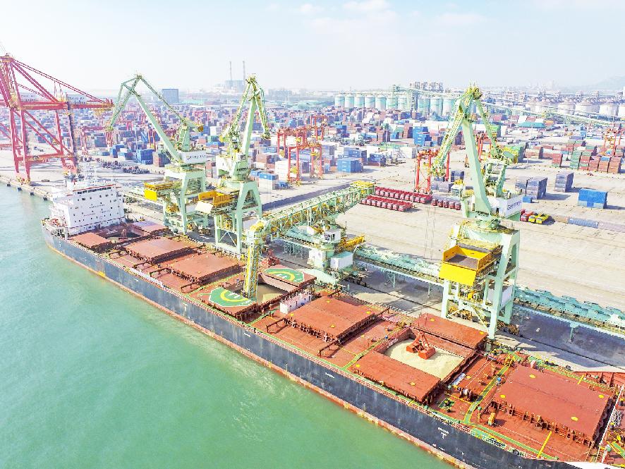 日照港粮食码头作业忙